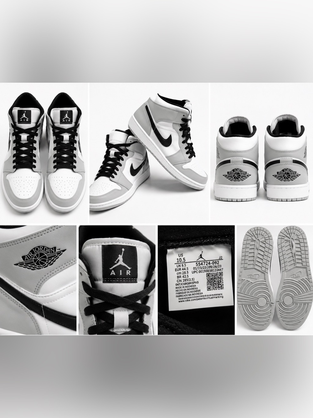 Air Jordan 1 Mid Light Smoke Grey Black White Sneakers Men’s 10.5